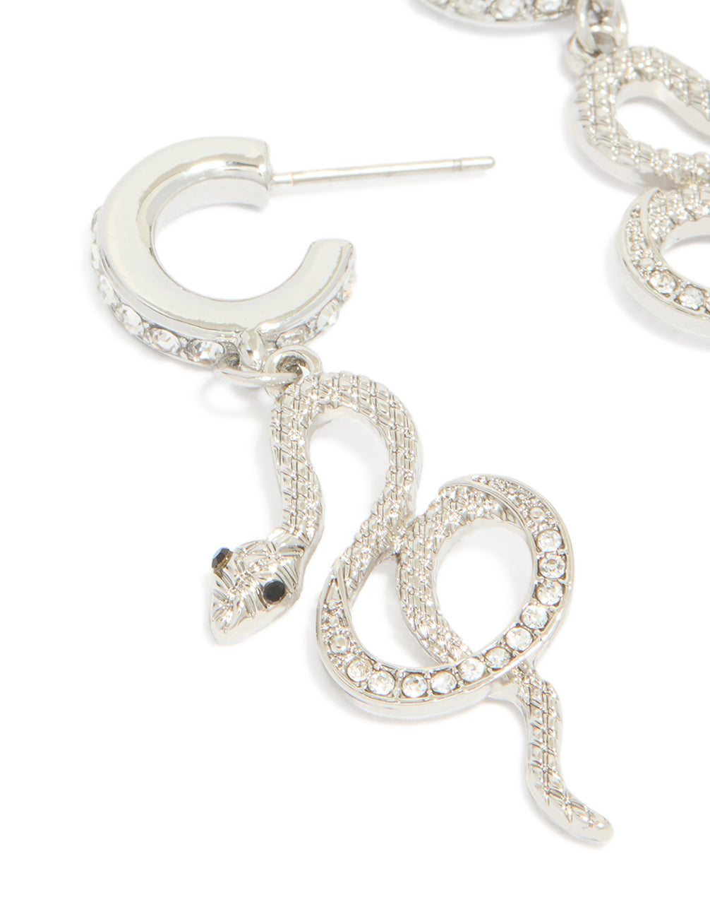 Silver Diamante Snake Huggie Earrings