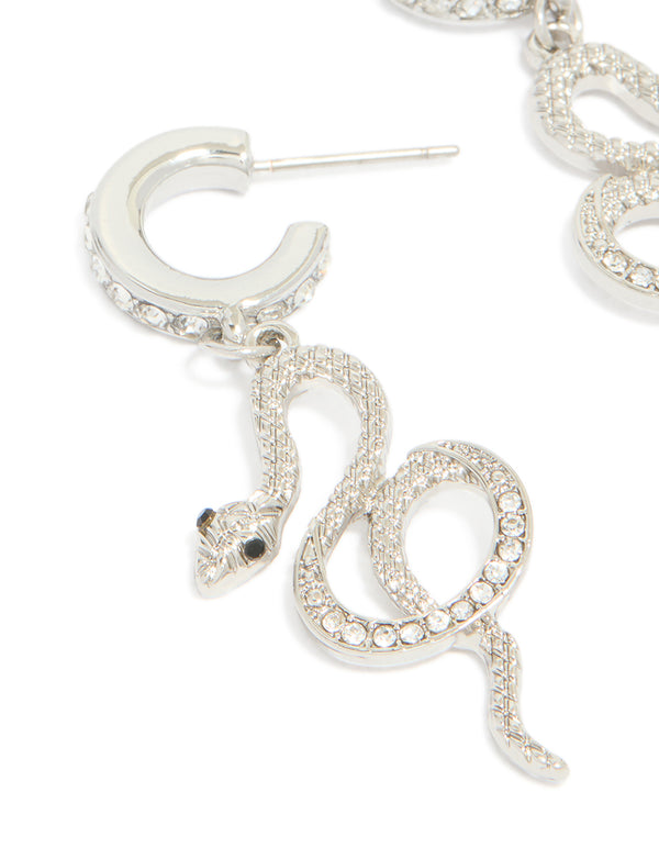 Silver Diamante Snake Huggie Earrings