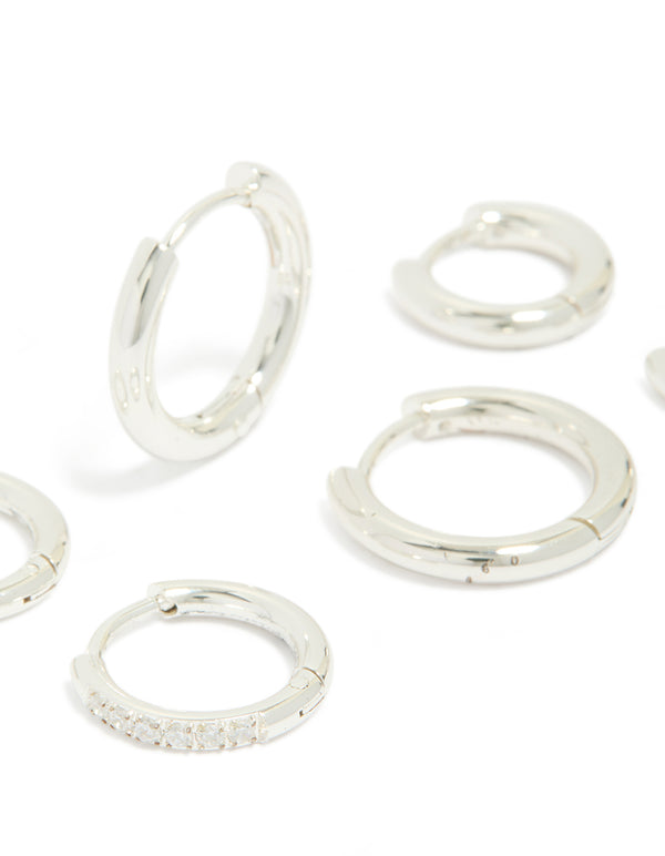 Waterproof Stainless Steel Cubic Zirconia Essential Stacking Huggie Earrings 3-Pack