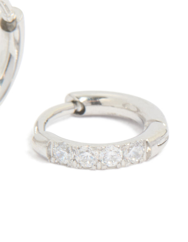 Designed with kids surgical steel sleeper earrings showcasing cubic zirconia in silver detail view