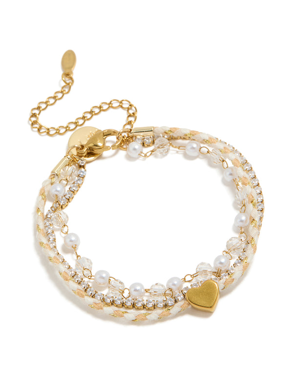 Waterproof Gold Plated Stainless Steel Pearl, Cord & Tennis Bracelets 3-Pack
