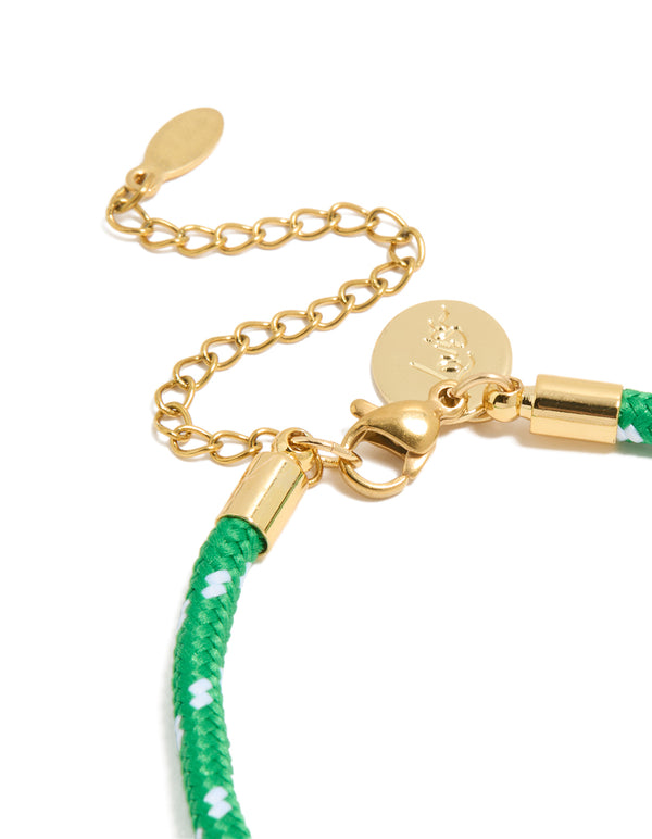 Waterproof Gold Plated Stainless Steel Half Tennis & Half Vibrant Green Cord Bracelet