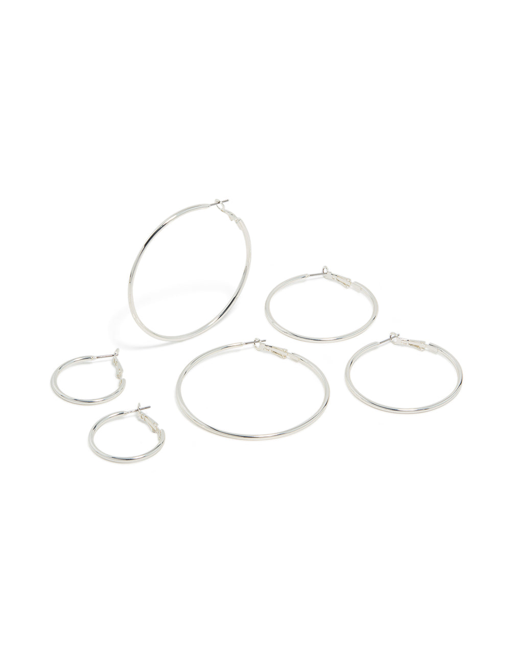 Presenting silver plated plain hoop earrings in a 3-pack front view