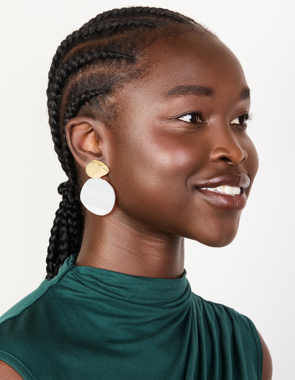 Mixed Metal Plated Statement Disc Drop Earrings