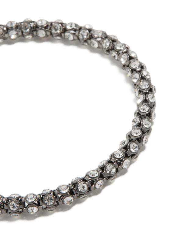 Stunning mixed metal plated diamante fireball chain bracelet with cubic zirconia in silver and gold close up view