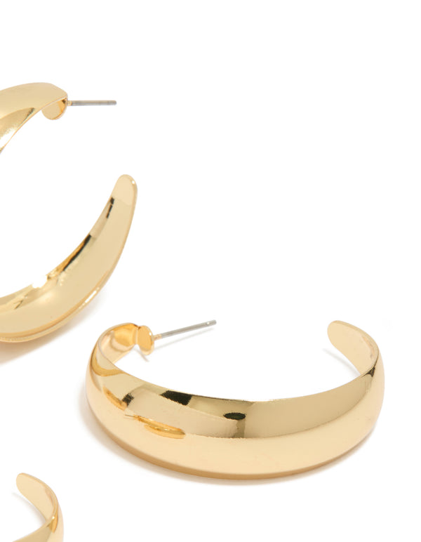 Featuring gold plated medium hoop earrings in a 2-pack with post detail view