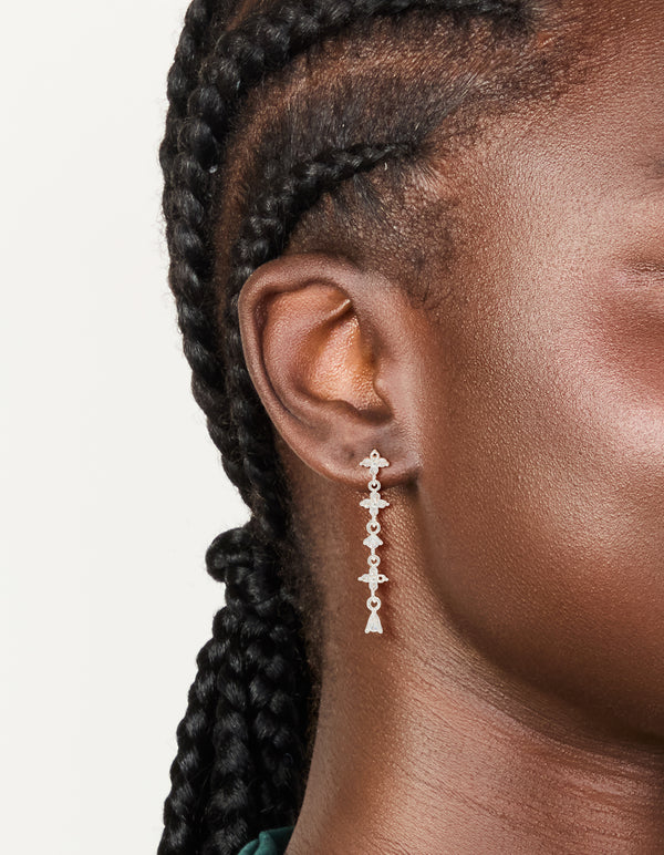 Silver Plated Cubic Zirconia Flower Drop Earrings