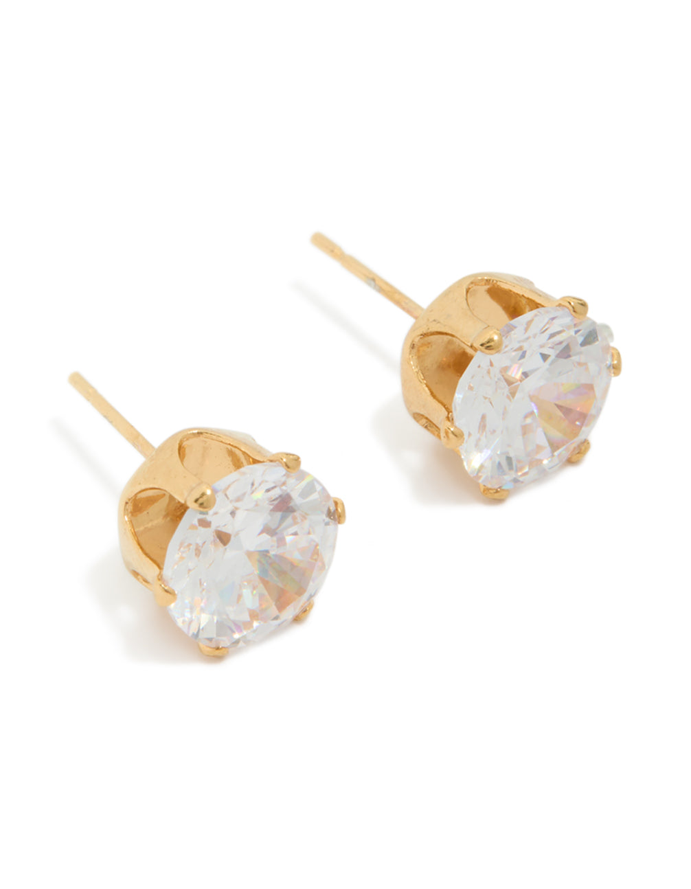 Beautifully designed statement stud earrings featuring round cut cubic zirconia in waterproof gold plated stainless steel front view
