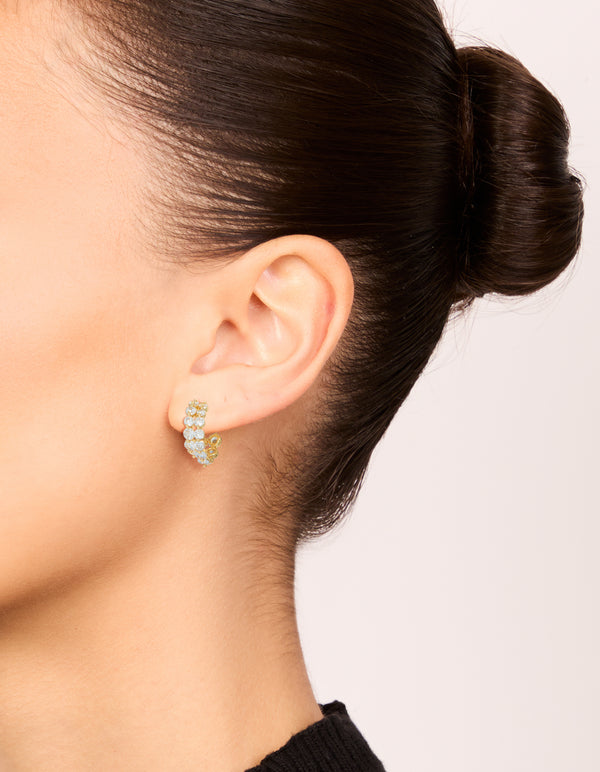 Gold Plated Cubic Zirconia Double Layered Small Hoop Earrings