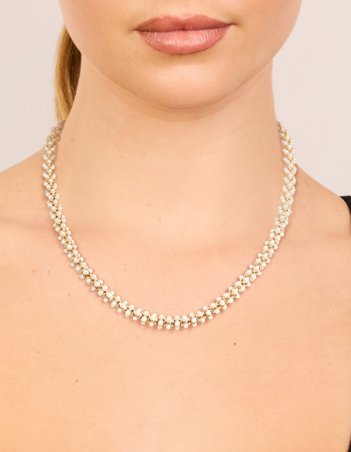 Rose Gold Plated Mini Pearls Fireball Necklace
