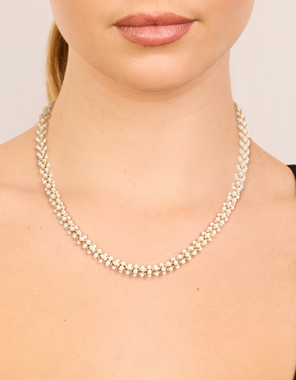 Rose Gold Plated Mini Pearls Fireball Necklace