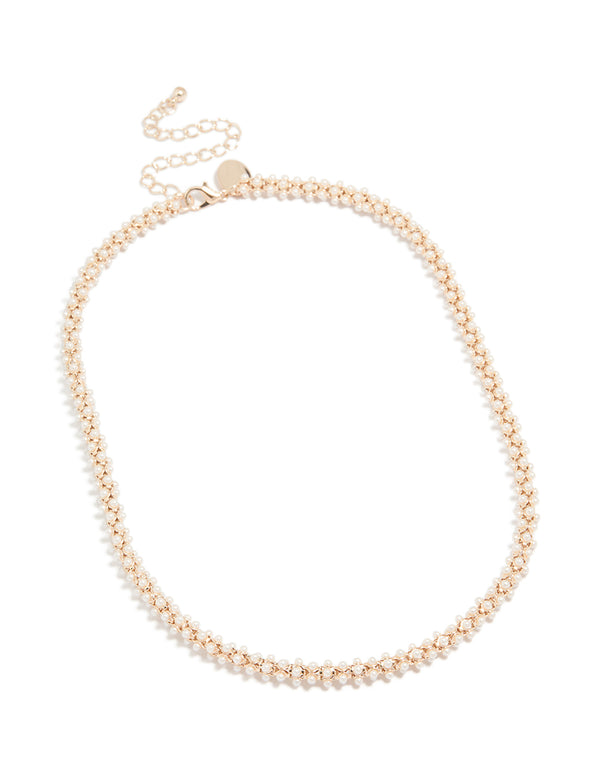 Rose Gold Plated Mini Pearls Fireball Necklace