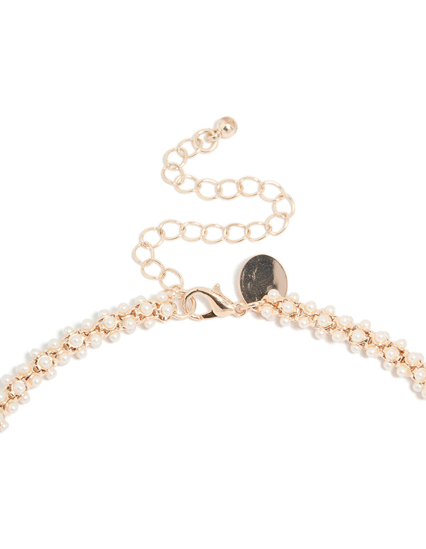 Rose Gold Plated Mini Pearls Fireball Necklace