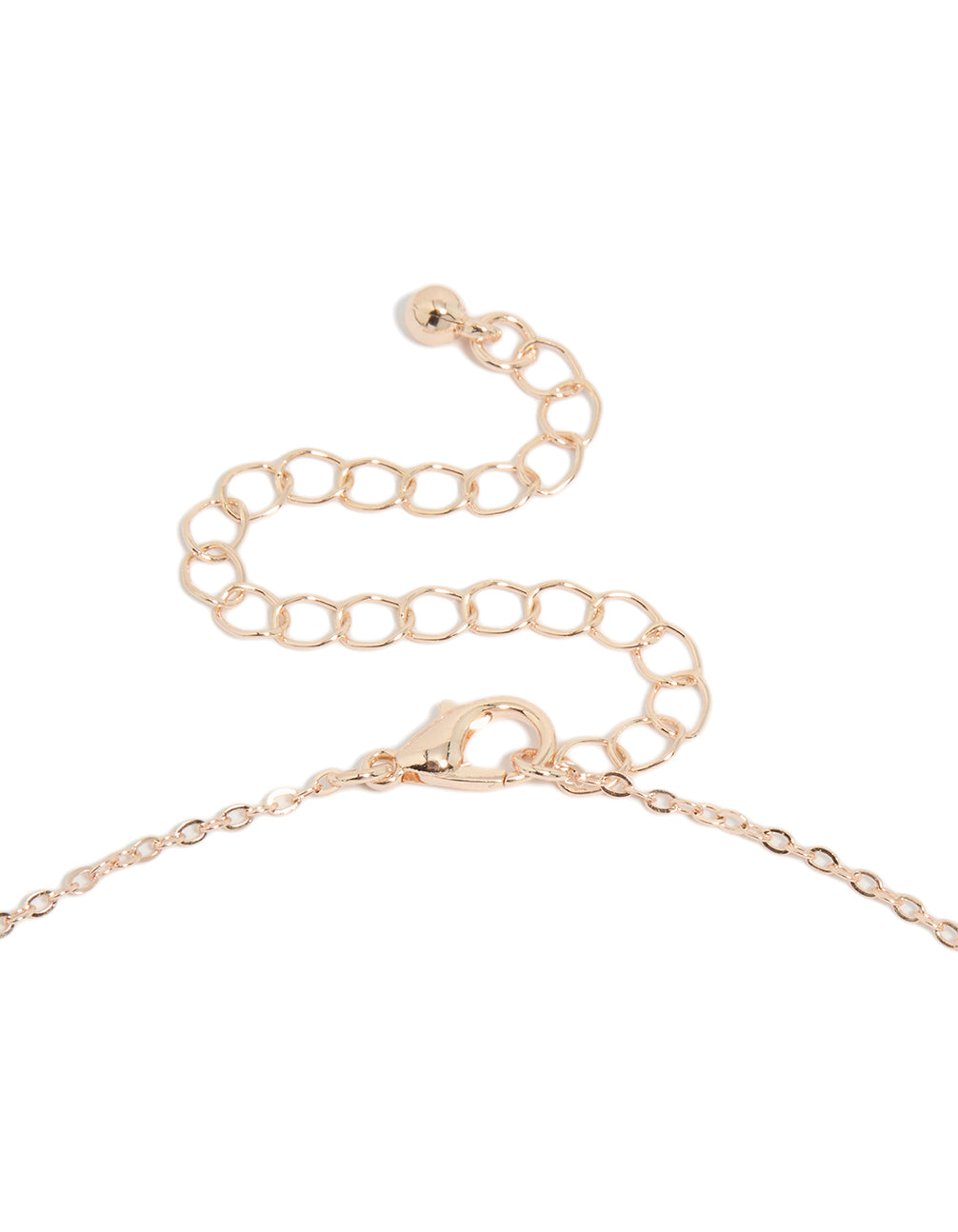 Charming floral pendant necklace featuring diamante with pink outline, rose gold plated material and cubic zirconia clasp detail view