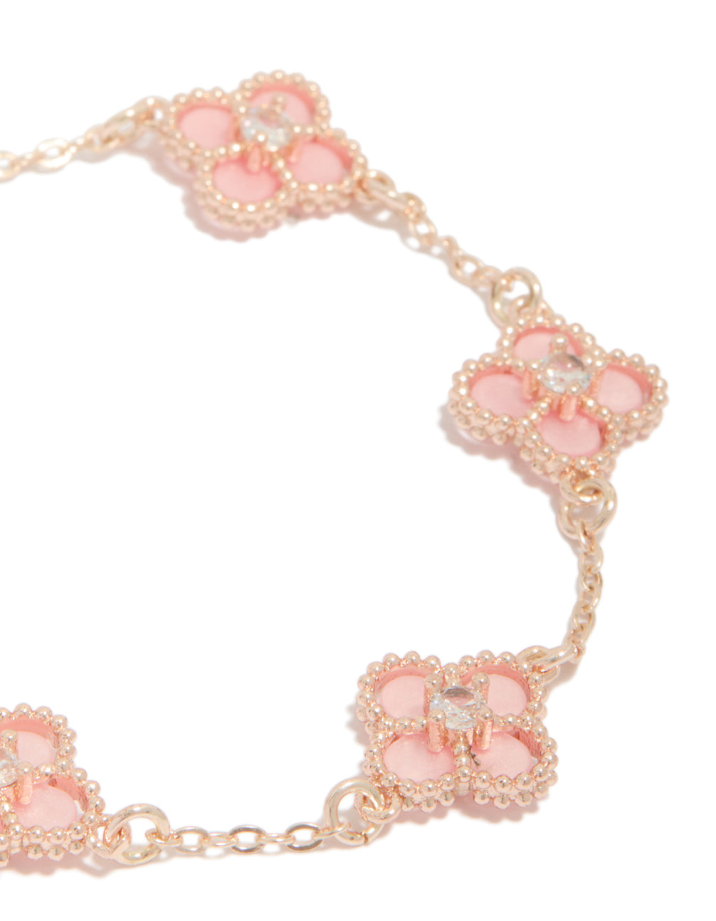 Rose Gold Plated Diamante Cente Pink Flower Charms Bracelet