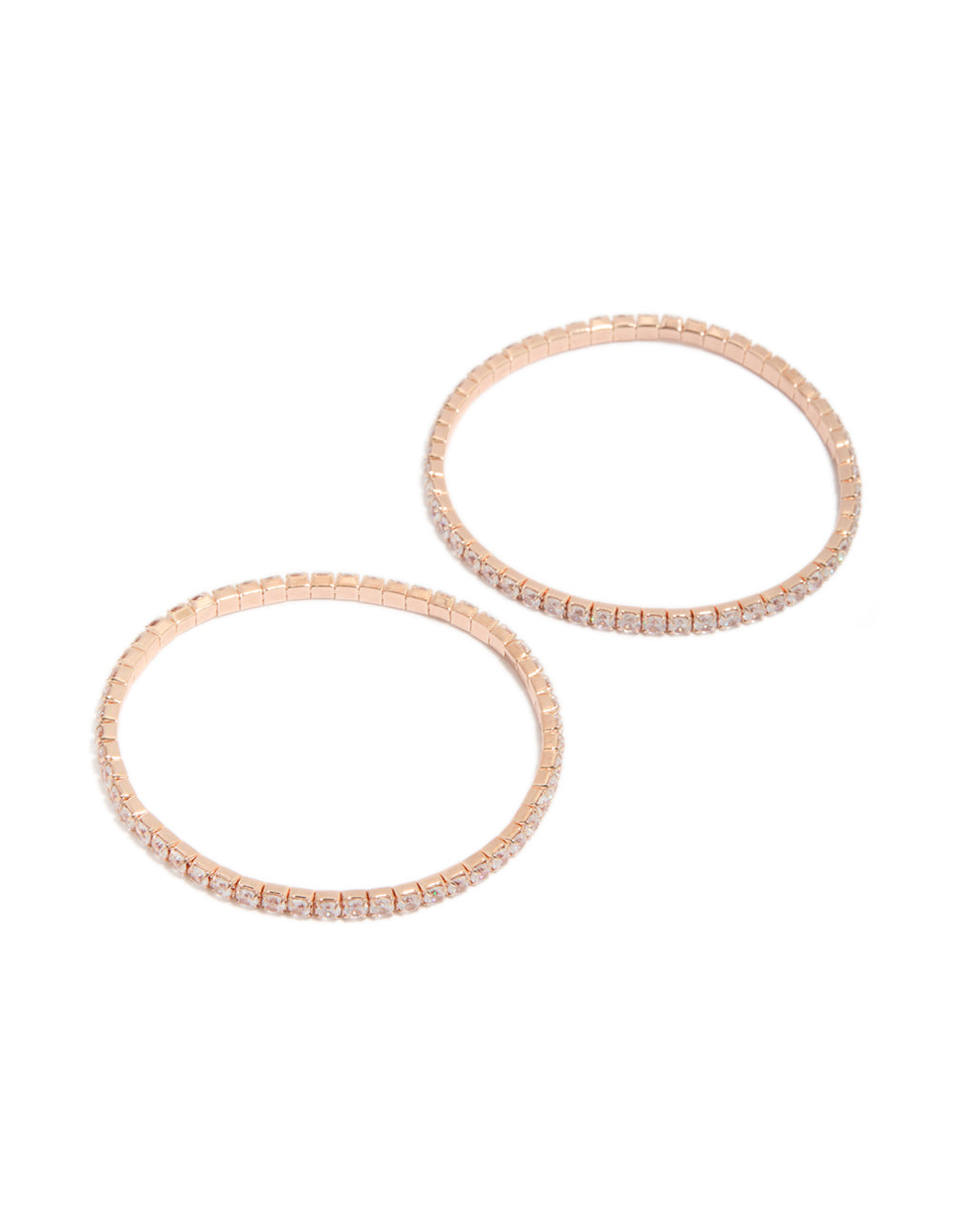 Featuring rose gold plated cubic zirconia stretch tennis bracelets in a 2-pack front view