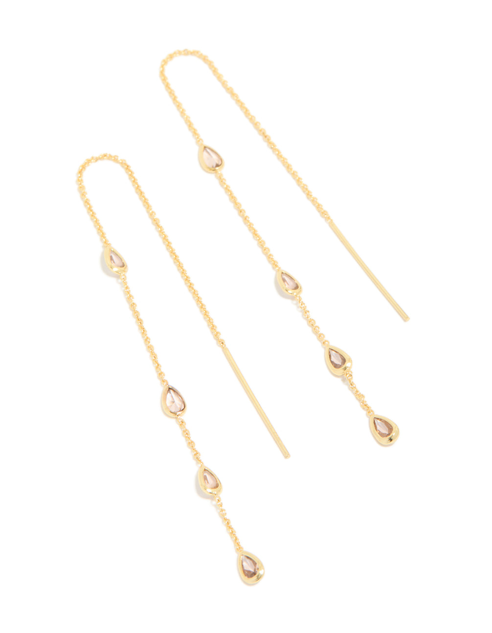 Gold Plated Pink Cubic Zirconia Pear Station Threader Earrings