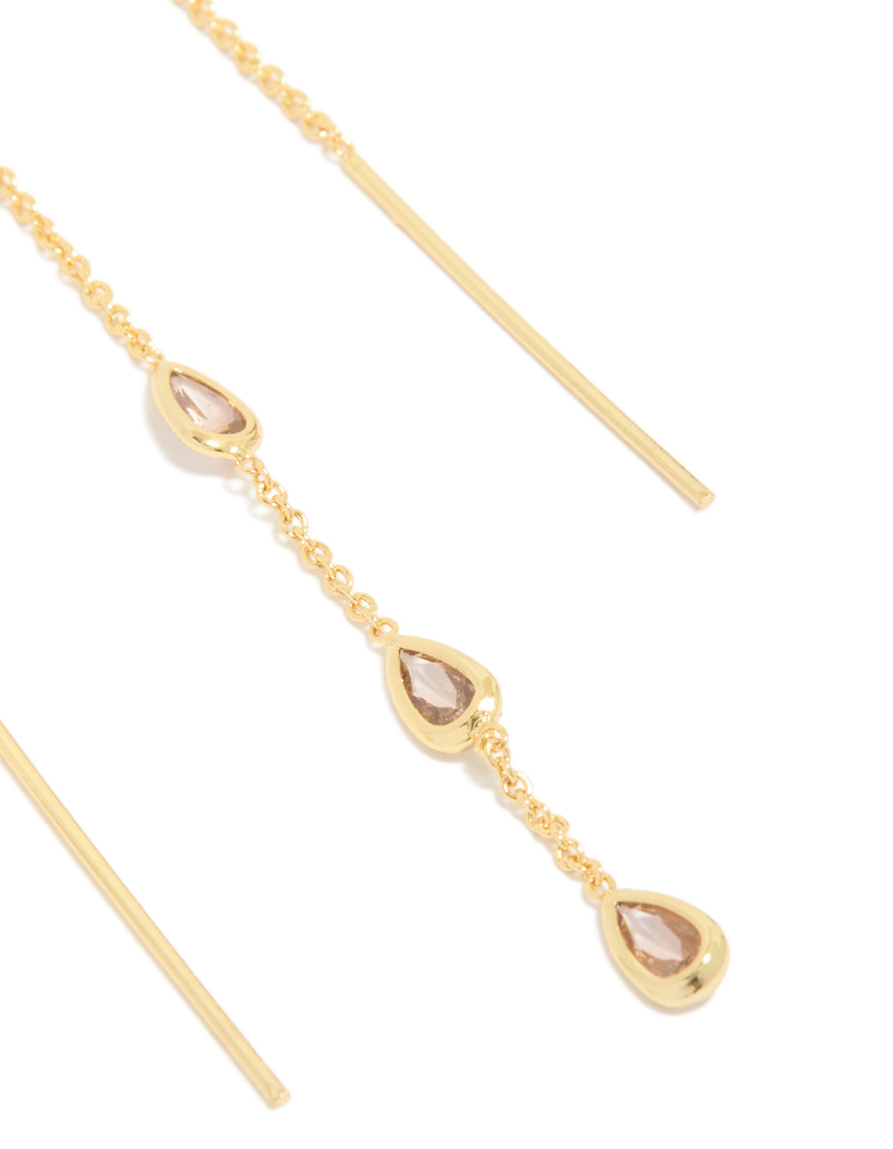 Gold Plated Pink Cubic Zirconia Pear Station Threader Earrings