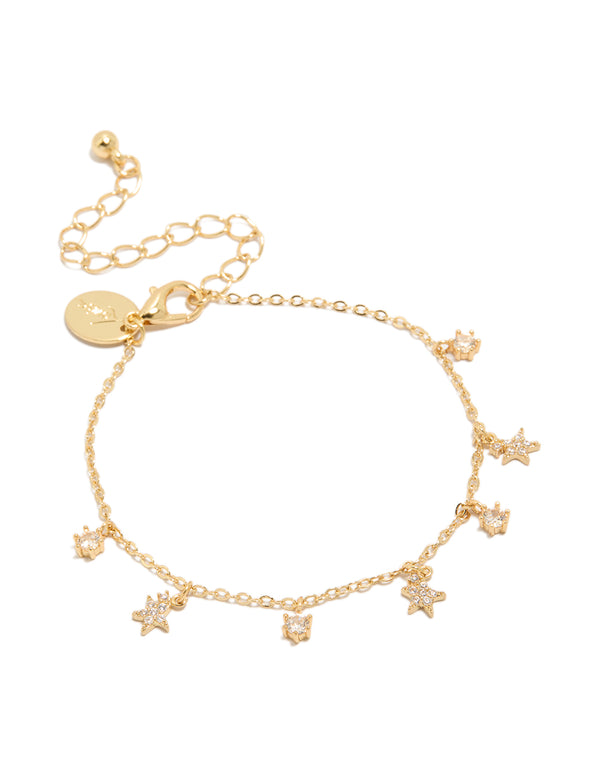 Gold Plated Cubic Zirconia Star Charms Bracelet