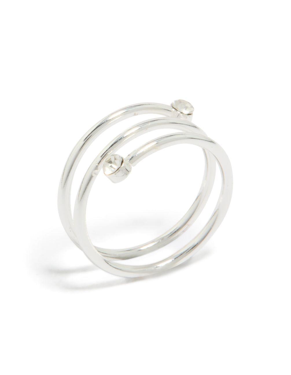 Crafted from waterproof stainless steel diamante coil ring in silver with clear accents side detail view
