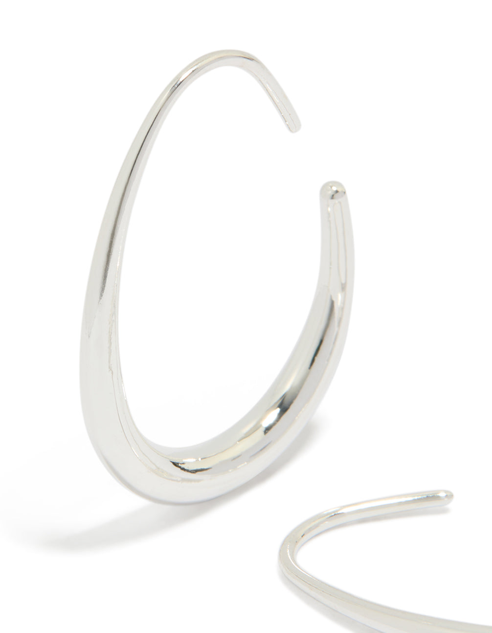 Designed with waterproof stainless steel oval hoop earrings 30mm in silver close up view