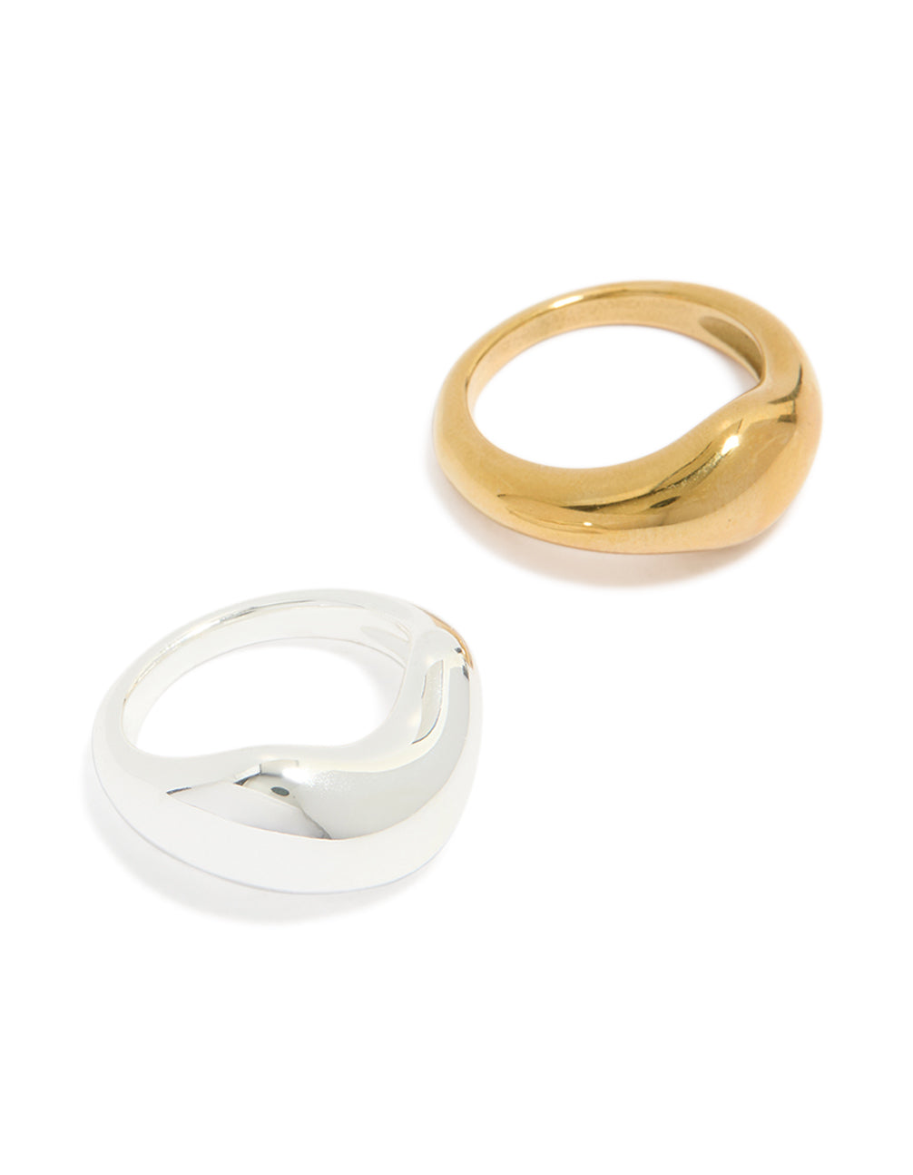 Featuring waterproof gold and silver plated stainless steel organic bubble rings in a 2-pack front view