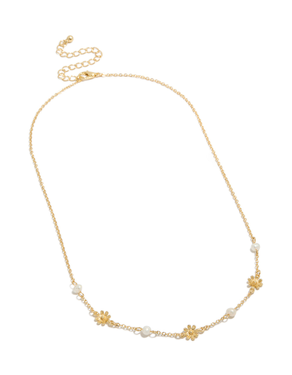 Gold Plated Pearls & Flower Charms Necklace