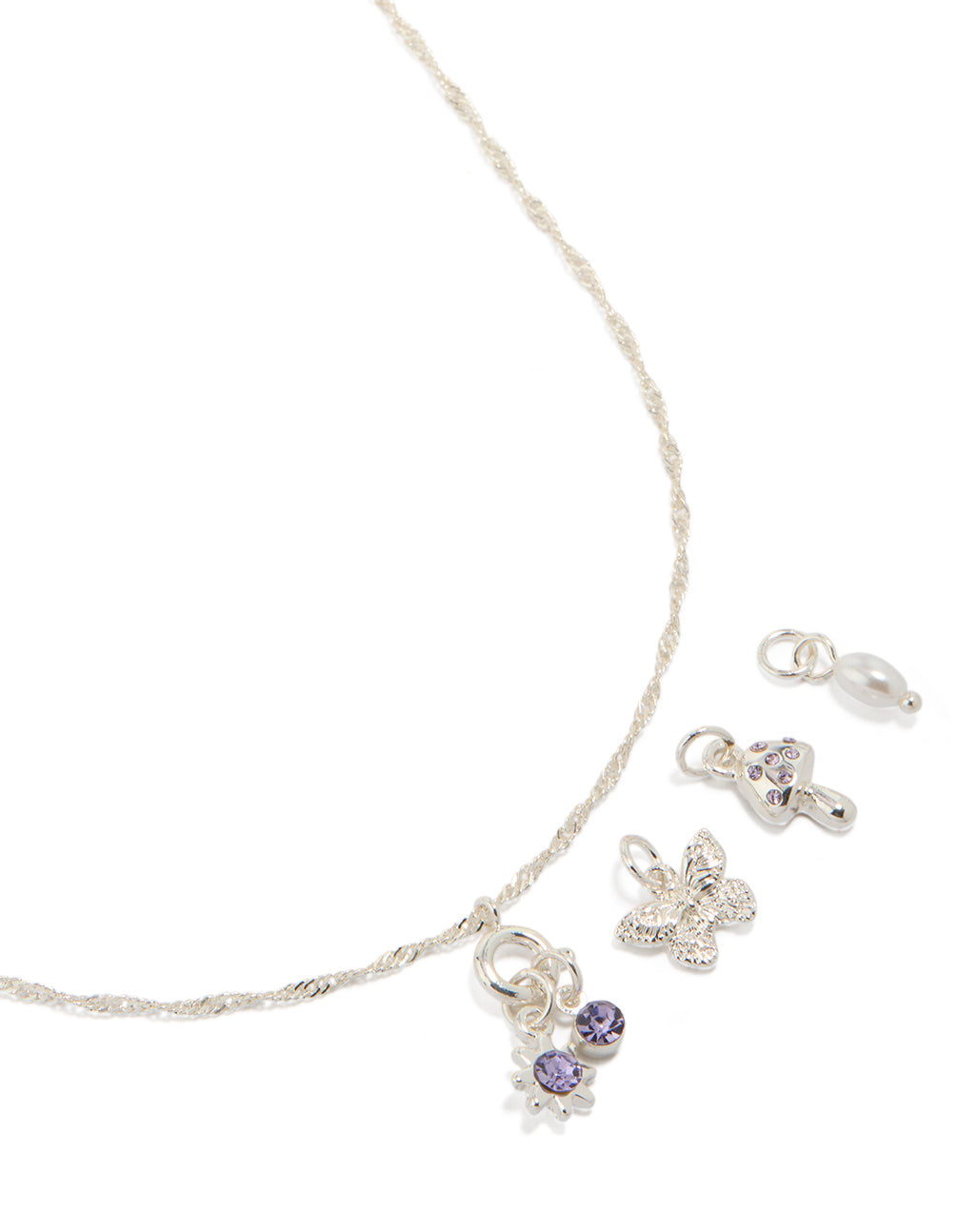 Silver Mushroom & Diamante Cherry Charm Necklace