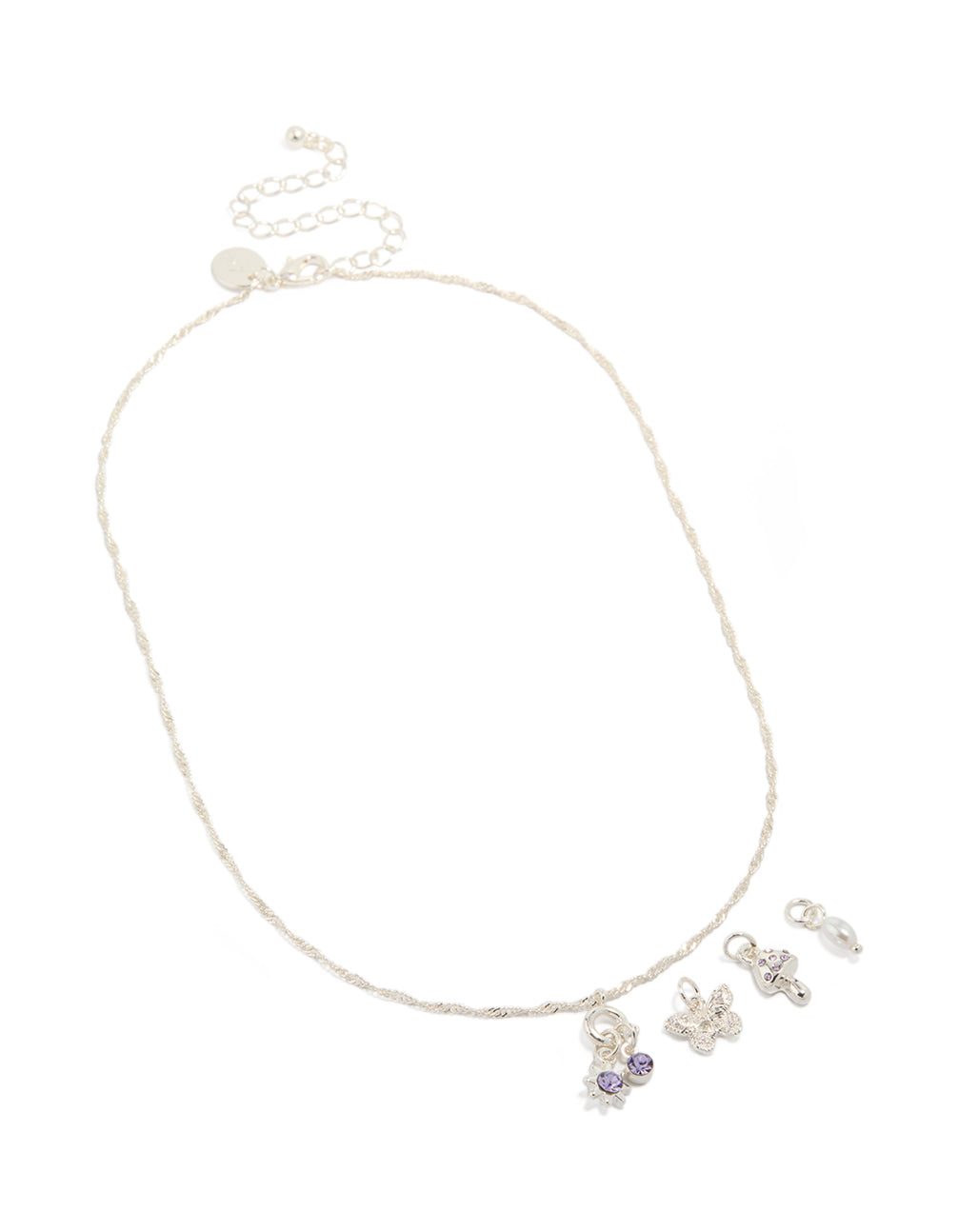 Silver Mushroom & Diamante Cherry Charm Necklace