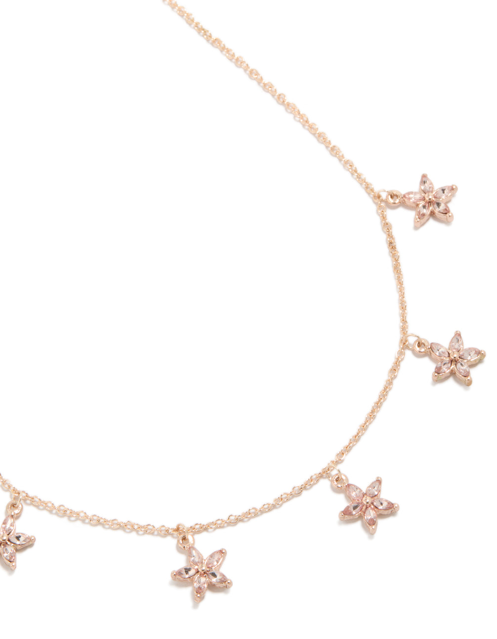 Gold Pink Diamante Floral Charms Station Necklace