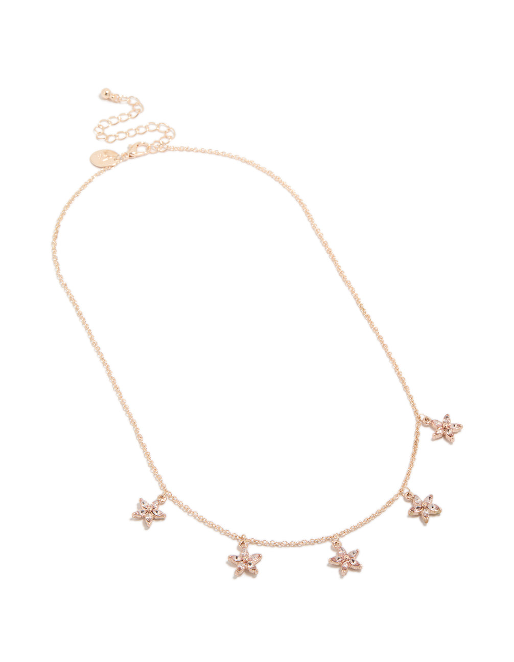 Gold Pink Diamante Floral Charms Station Necklace