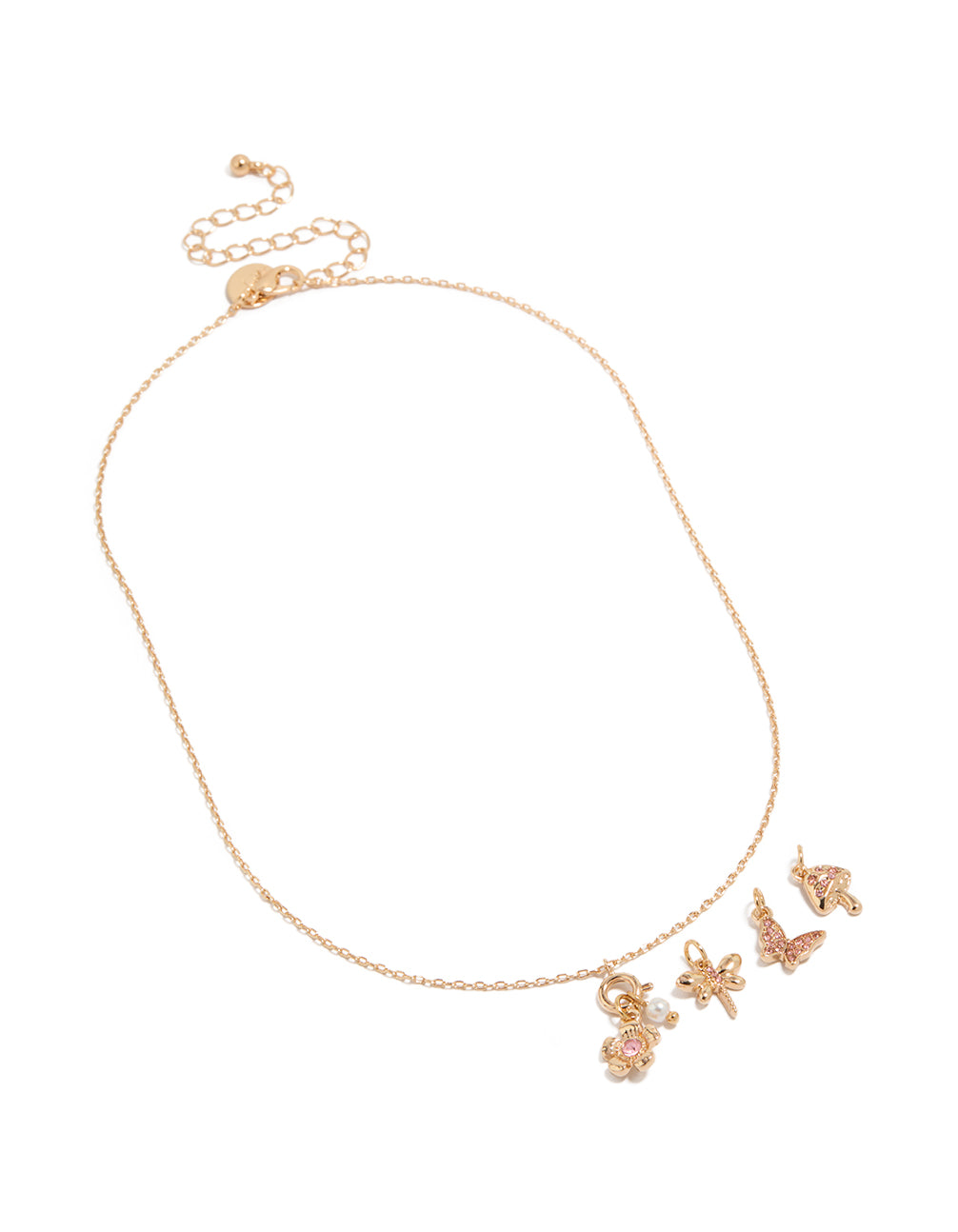 Gold Flower & Mushroom Charm Necklace