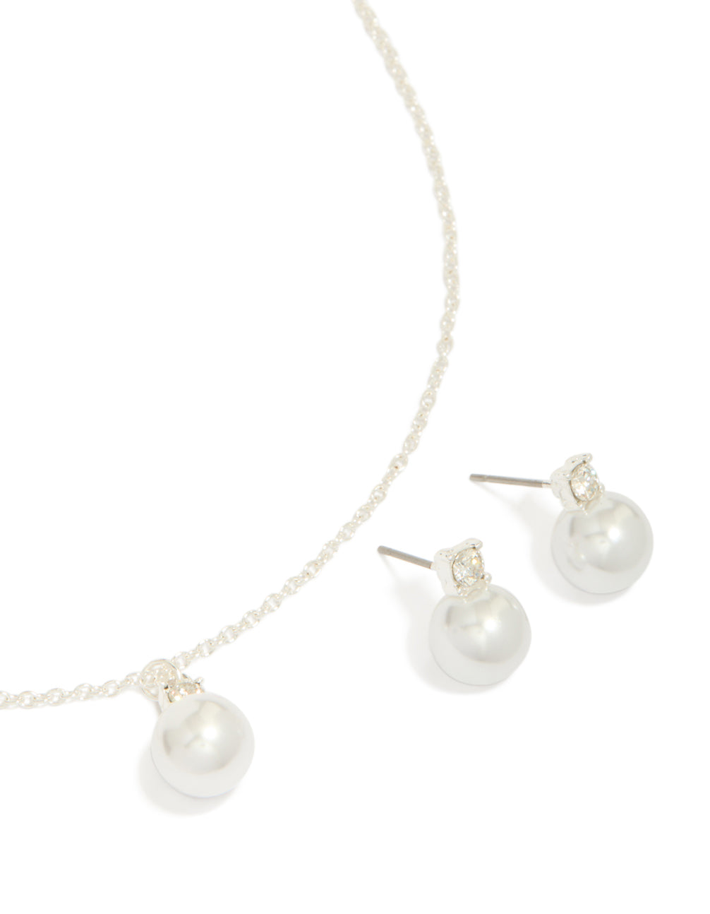 Silver Pearl Pendant Necklace & Earrings Set