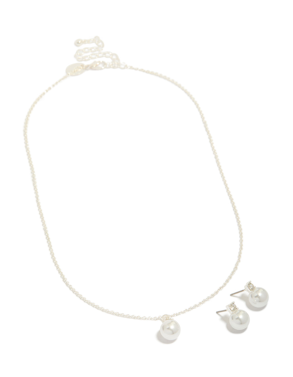 Silver Pearl Pendant Necklace & Earrings Set