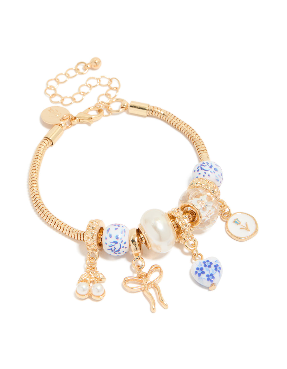 Gold Floral Heart & Painted Beaded Charm Bracelet