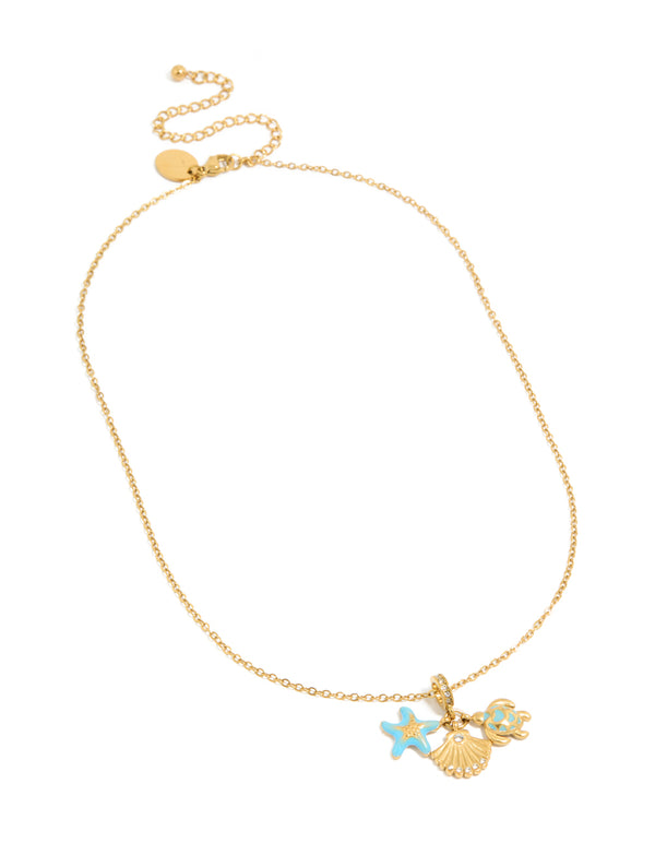 Tweens Gold Plated Stainless Steel Under The Sea Charm Necklace