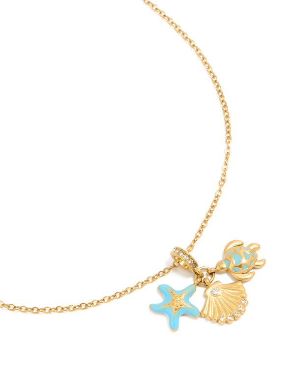 Tweens Gold Plated Stainless Steel Under The Sea Charm Necklace