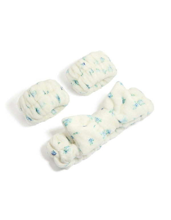 Tweens Printed Flower Wristband & Fabric Headband Set