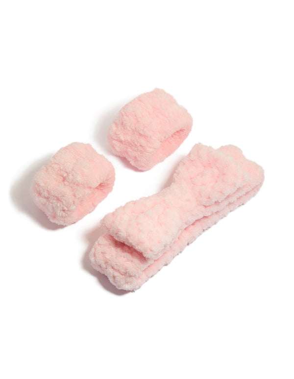 Tweens Pink Fluffy Wristband & Headband Set