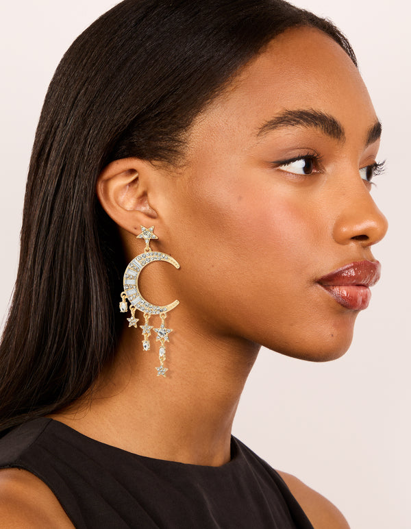 Gold Diamante Celestial Drop Earrings