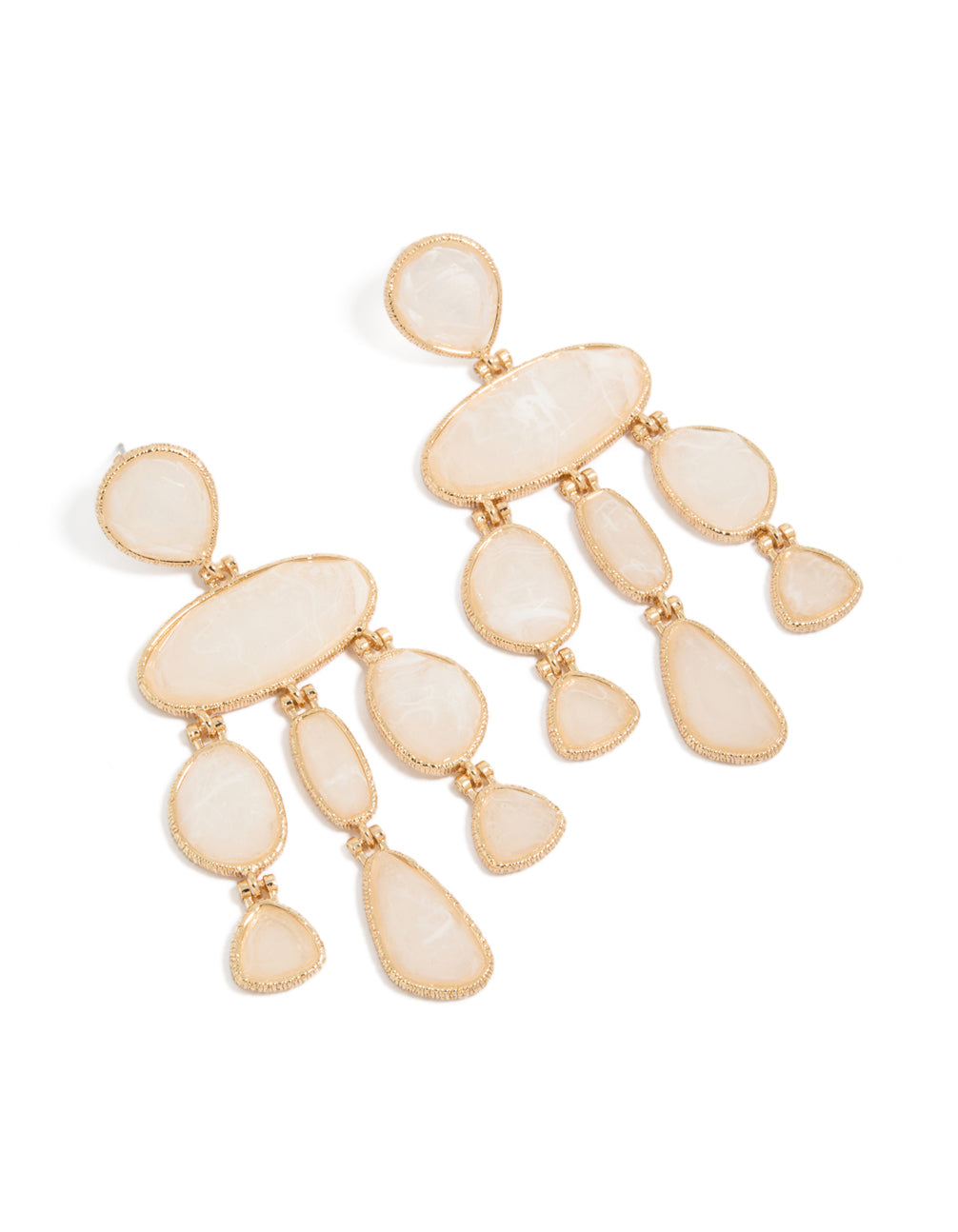 Elegant drop earrings featuring gold cream marble stones in ivory and gold front view