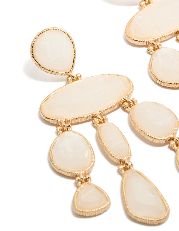 Gold Cream Marble Stones Drop Earrings