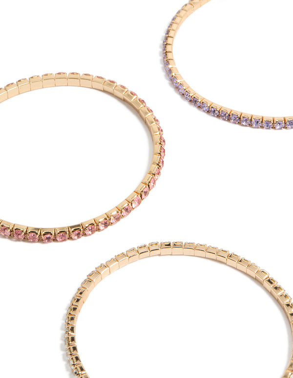 Gold Pink & Pink Diamante Stretch Bracelets 6-Pack