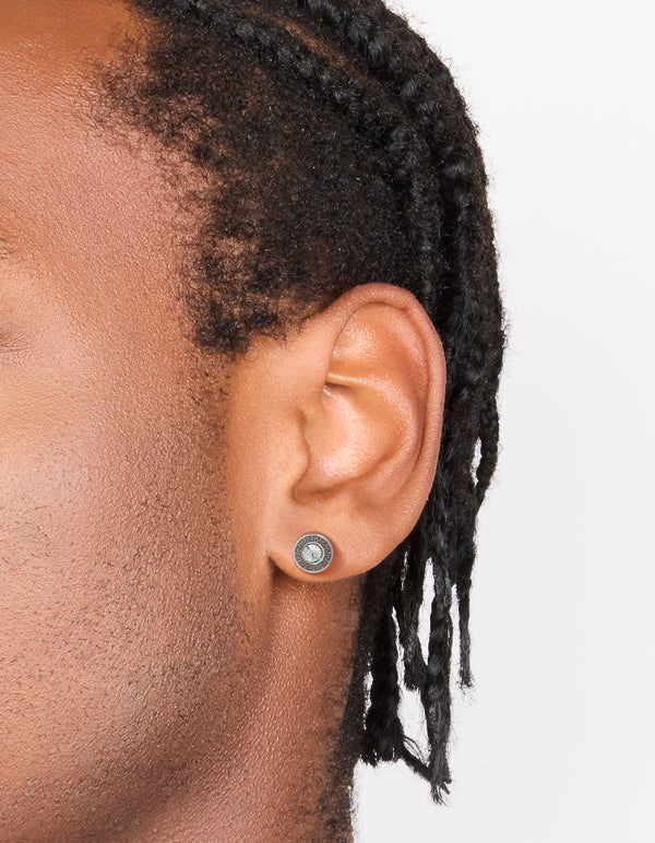Mens Waterproof Stainless Steel Round Cubic Zirconia Flat Back Studs