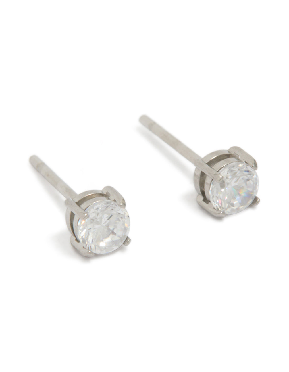 Showcasing mens waterproof stainless steel mini round clear cubic zirconia stud earrings in silver front view