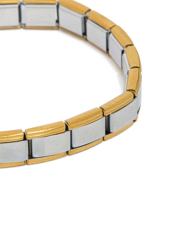 Mens Waterproof Mixed Plated Stainless Steel Stretch Link Chain Bracelet