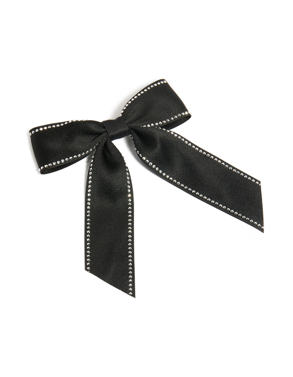 Elegant bow clip with diamante edge in solid black and silver front view