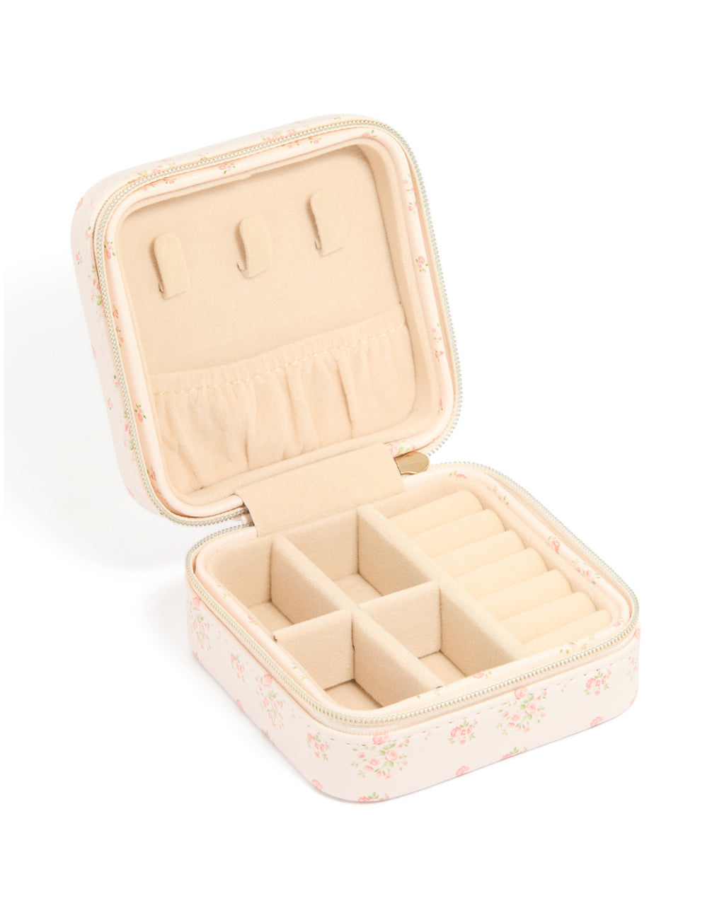 Pink Floral PU Leather Square Jewellery Box