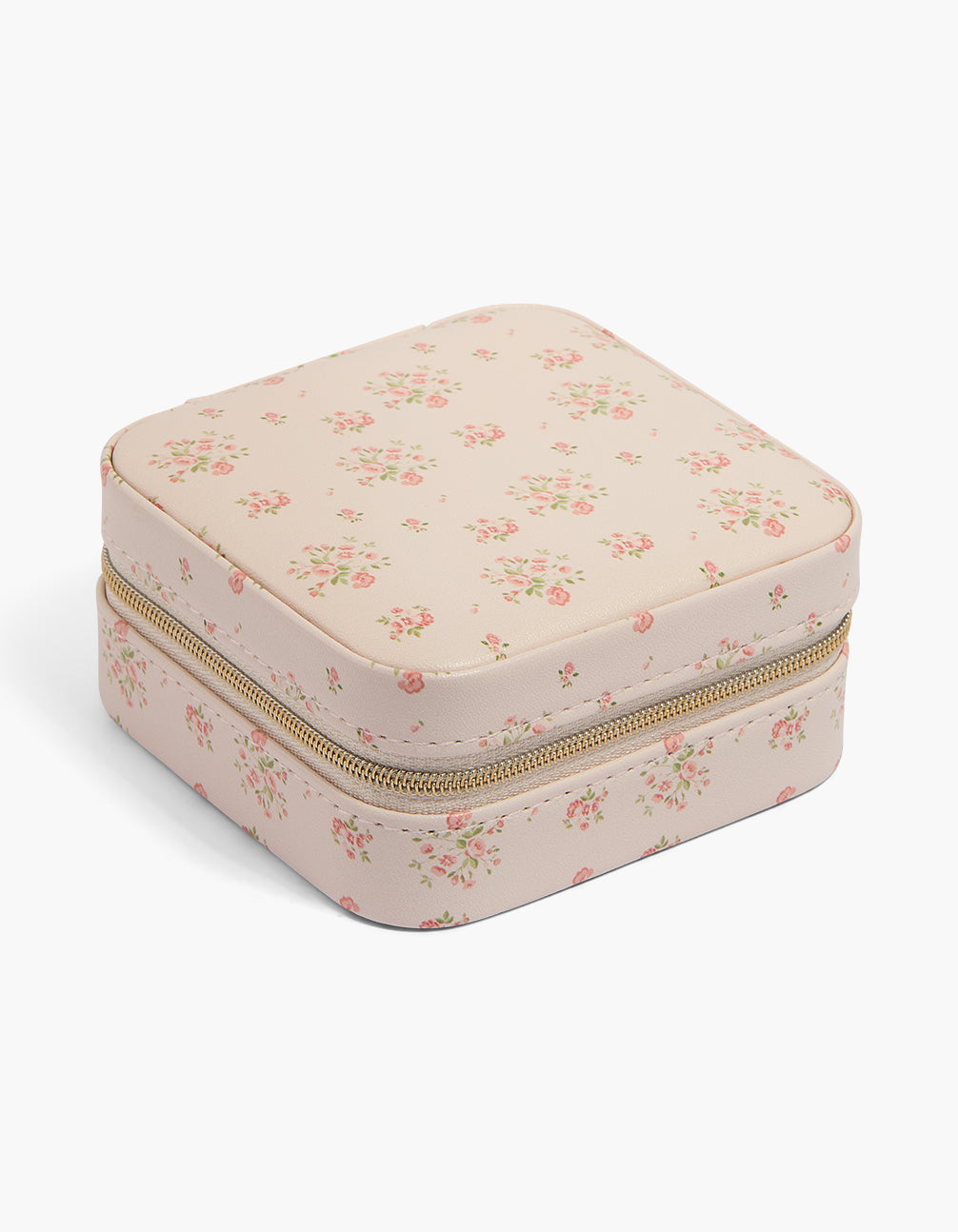 Pink Floral PU Leather Square Jewellery Box
