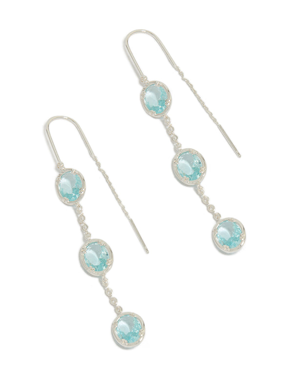 Silver Plated Blue Stone Thread Through Earrings